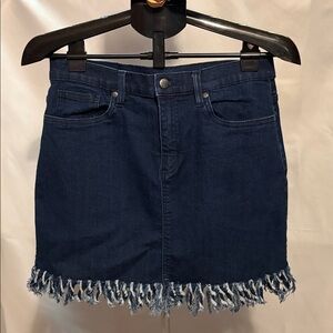 VENUS Dark Blue Denim Mini Skirt with Fringe Hem